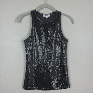 Hashttag In Trend High Neck Sequin Disco Party Tank Top Silver XS